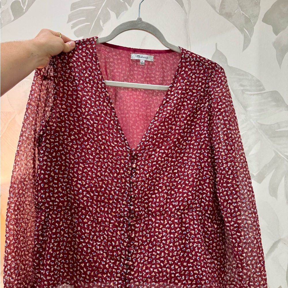 Madewell Maroon Red floral  Patterned Blouse